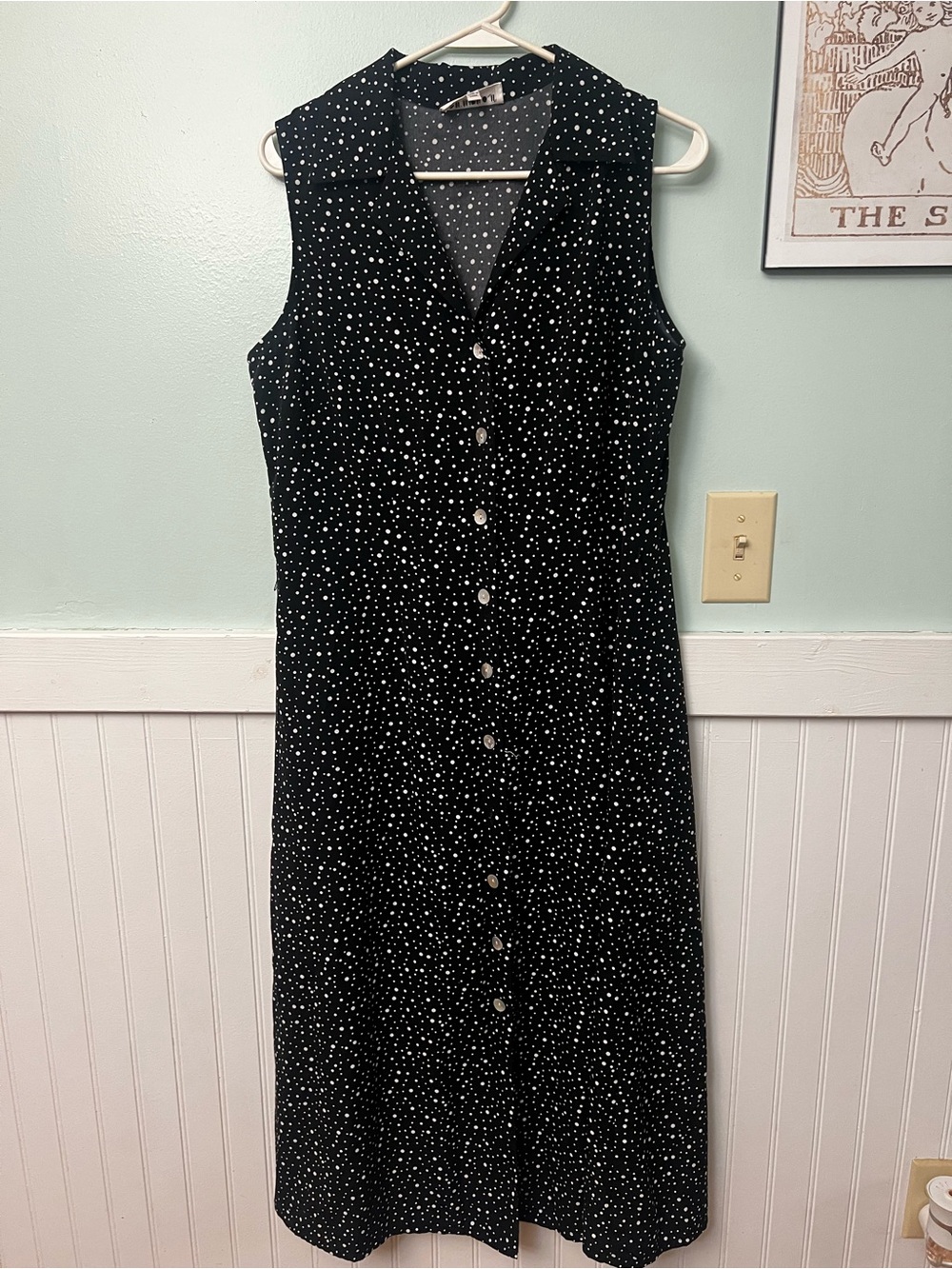 Vintage Sleeveless Black Polka Dot Button-Front Dress Classic glam size 12